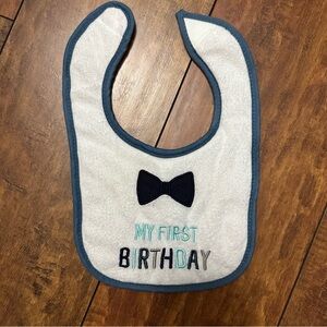 Boys My First Birthday bow tie  Bib - White and Blue